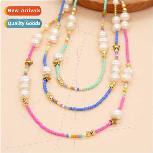 Bohemian ethnic  collarbone chain natural pearl pentagram co