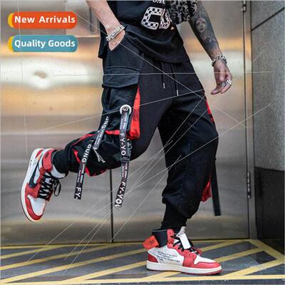 Guochao set hiphop webbing Harun drawstring pants men ins hi