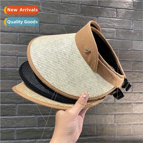 Straw hollow top hat female summer sunscreen sun hat adjusta