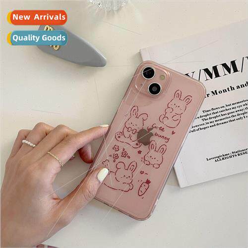 Translucent Pink Line Bunny iPhone 14 Case 适用 Apple 12Prom