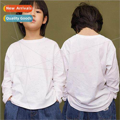 100 cotton childrens clothing long-sleeved T-shirt pure whit
