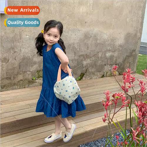 childrens dress 2023 summer Korean  of the girl cowboy sleev