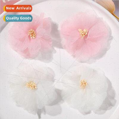 Sweet and lovely chiffon stamen mesh flowers diy handmade we