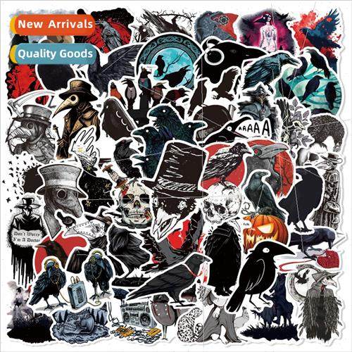50 new horror crow graffiti stickers luggage motorcycle skat
