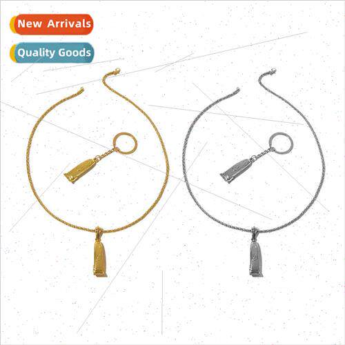 Hair stylist push clippers titanium steel necklace keychain