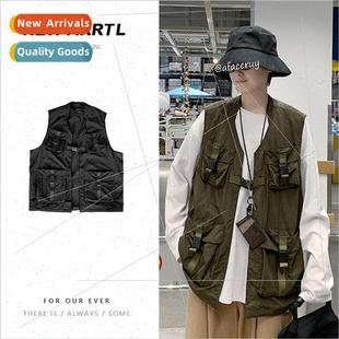 Korea sleeveless jacket wind Workwear function men loose