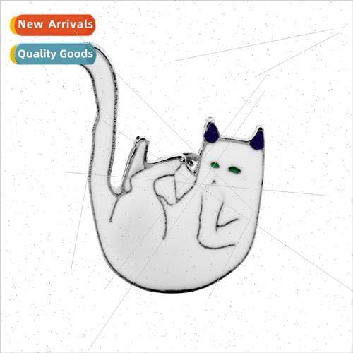 Personalized creative poses quirky cute big lazy cat brooch