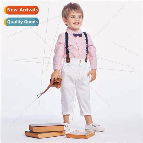 Fall childrens striped long-sleeved shirt polka dot bow fake