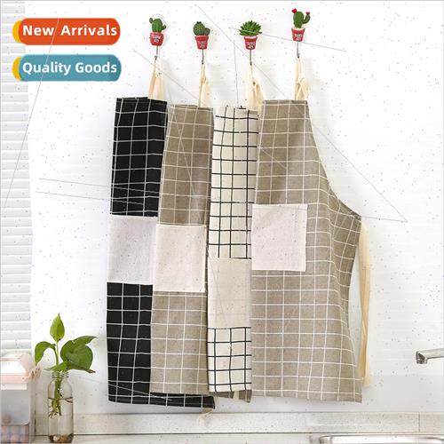 ins Scandinavian  plaid striped kitchen cotton linen apron h