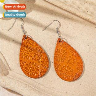 Fashion Retro Leather Earrings Punk Style Teardrop Print Ear
