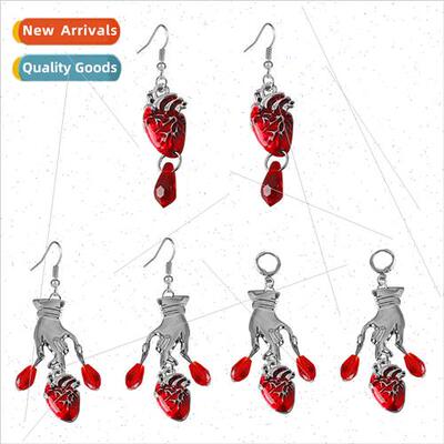 Halloween new retro drop ruby heart earrings thriller exagge