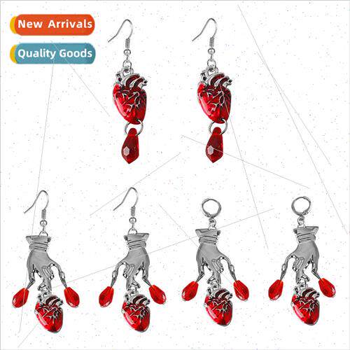 Halloween new retro drop ruby heart earrings thriller exagge