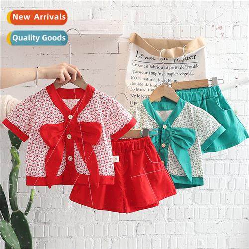 2023 Summer Childrens Sweet and Cute Set Bow Floral Cardigan