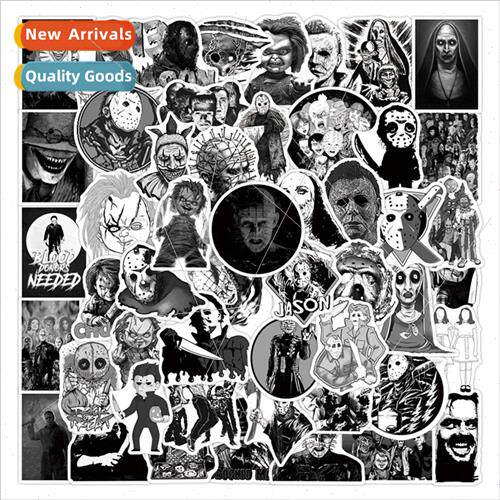 50 Black and White Thriller Character Horror Theme Doodle s