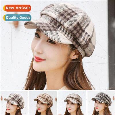 New England plaid hat casual tweed duck tongue cap Korean ha