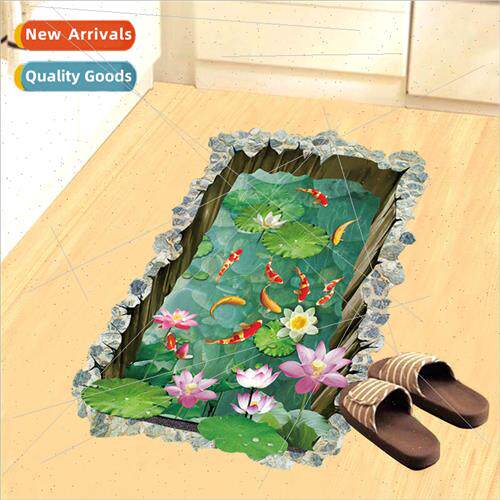 SK9303N 3D Fish Pond Floor Stickers Home Decoration Floor St