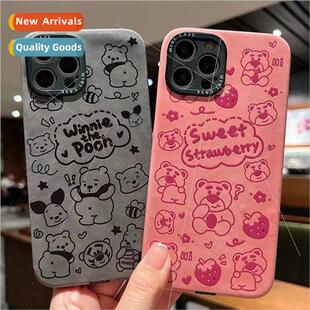 Cute cartoon lines bear iPhone 13 couple 15ProMax phone case
