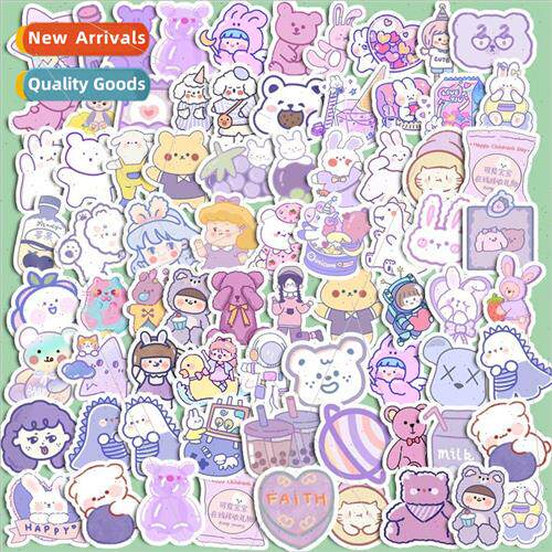 ins cute bear rabbit expression handbook stickers purple dep