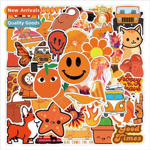 50 -repeating orange color small fresh ins graffiti stickers