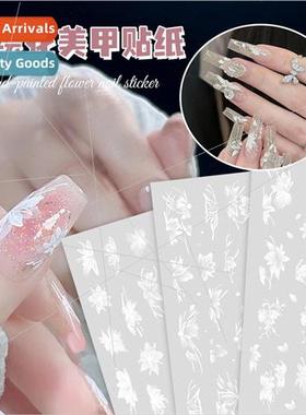 Nail stickers hand-painted liquid butterfly silver dark wate