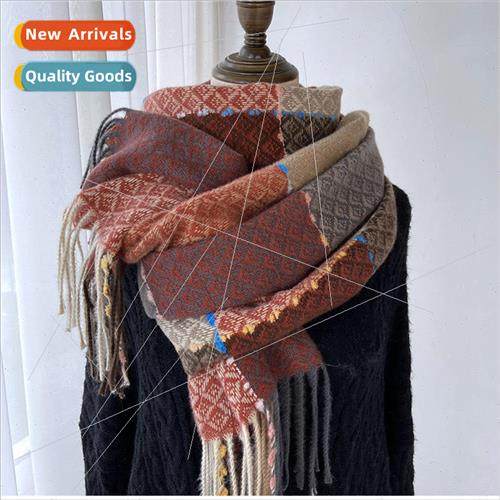 Plaid scarf female fall and winter new Korean retro shawl st
