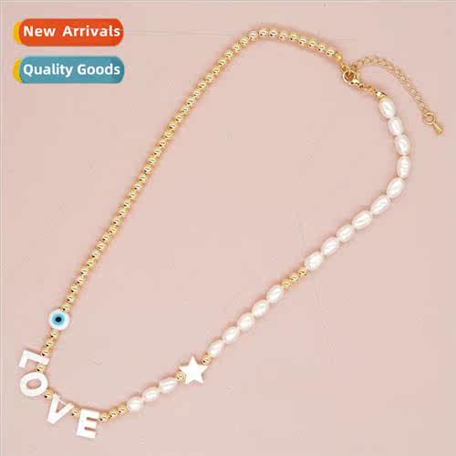 Baroque light luxury  collarbone chain shell pentagram Engli