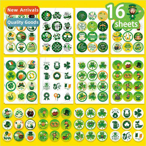 St. Patricks Day Shamrock Elements Elf Round Stickers Irish