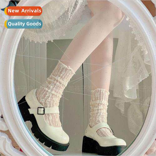 White lace stacked socks women mid-calf socks summer mesh th