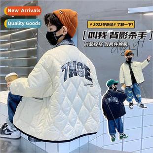 childrens 2023 cotton jacket fall Boys new winter and lapel