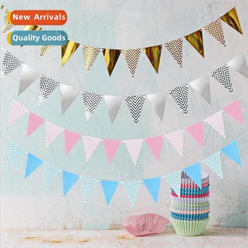 Hot stamping wave pattern triangle flag string flag birthday