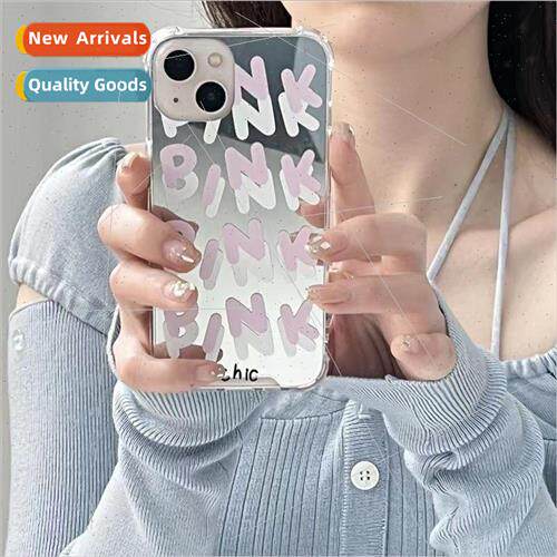 Mirror PINK pink letters 适用 apple 14/13pro phone case ipho