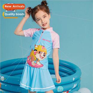 girls split swimsuit Woof sleeve new short skirt team