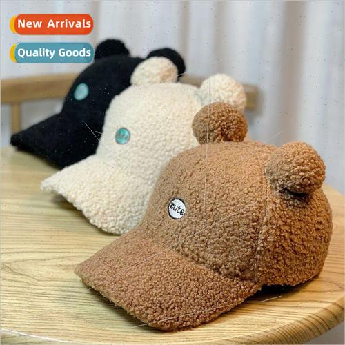 Cute hairball ears lambs wool duck tongue cap childrens Japa