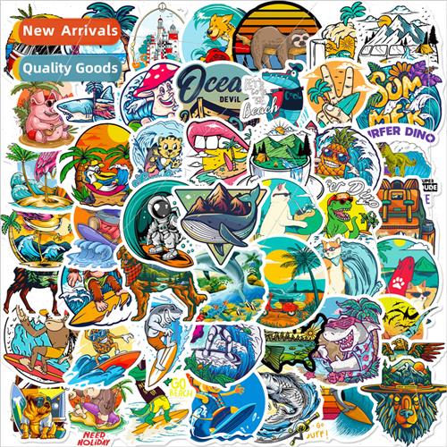 50 Beach Surf Outdoor Stickers Summer Beach Doodle Cartoon S