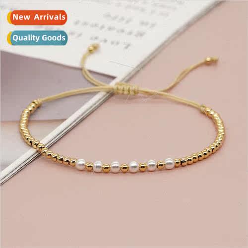 ins new simple fashion light luxury pearl color beads gold b
