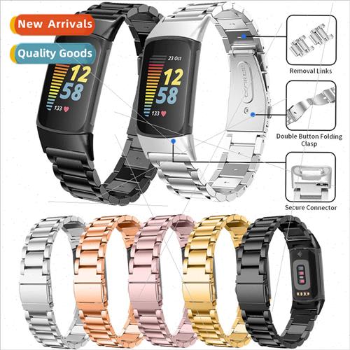 适用 Fitbit charge5 triple bead stainless steel band charge6