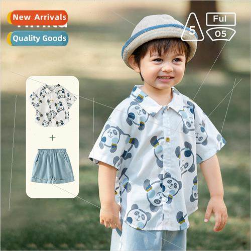 Childrens suit 2023 new summer boys panda suit baby wrinkle