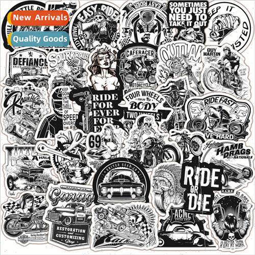 50 black and white motorcycle graffiti stickers electric car