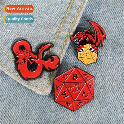 Cartoon oil drop brooch Dice D20 brooch pin cowboy bag jewel