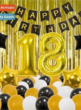 Birthday Party 18th 30th 50th Kit Black Gold Pull Flag Gold