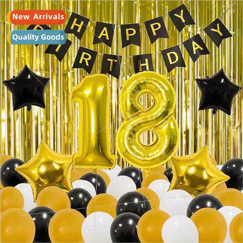 Birthday Party 18th 30th 50th Kit Black Gold Pull Flag Gold
