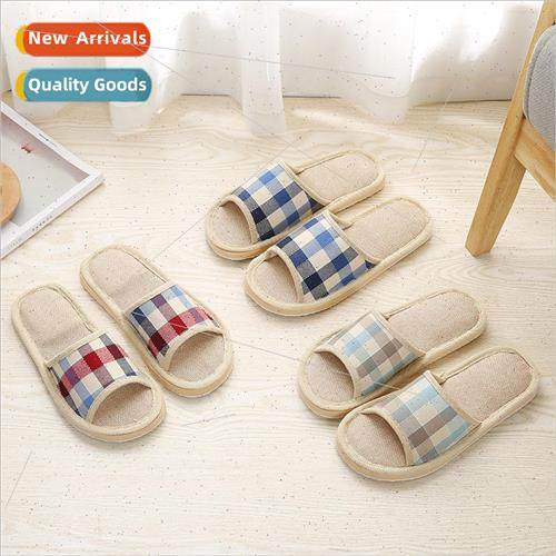New England plaid men and women linen home slippers couple s