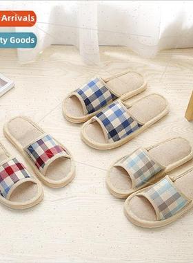 New England plaid men and women linen home slippers couple s