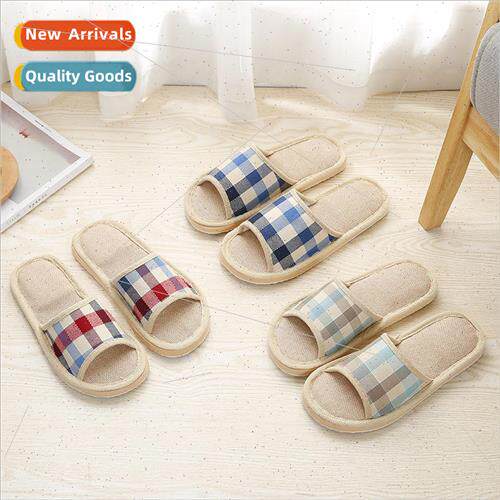 New England plaid men and women linen home slippers couple s