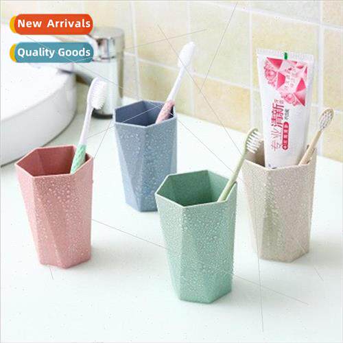 Wheat straw toothbrush cup diamond-shaped mouthwash cup toot