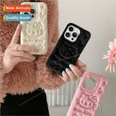 Autumn and winter flannel cartoon KT cat iPhone 14 girls 15P