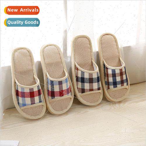 Four seasons square lattice linen slippers men and women cou