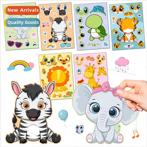 6/pack of cute cartoon animals face stickers childrens puzzl
