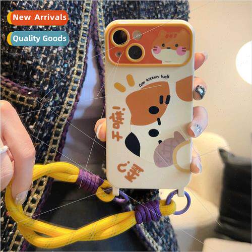Cute Calling Cat 适用 Apple 14 Lanyard iPhone 13 Case 15ProM