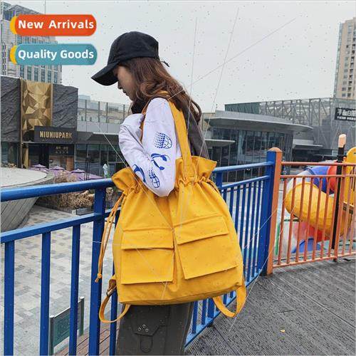 2019 New Harajuku Fashion Work Drawstring Canvas Bucket Bag